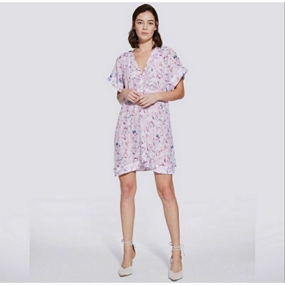 IRO Bago Dress 36 US 4 Small Abstract Print Pink Purple Sheer Mini Shift Revolve - Picture 3 of 9
